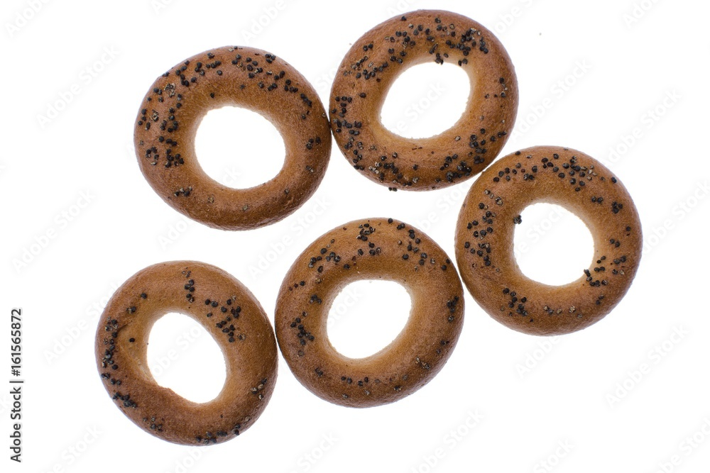 Dry bagels isolated on white background