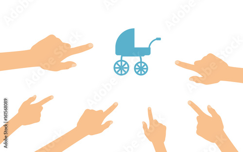 Hände zeigen auf - Kinderwagen
