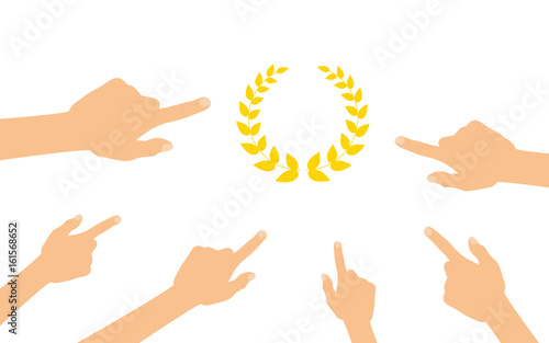 Hände zeigen auf - Lorbeerkranz