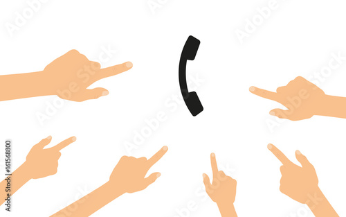 Hände zeigen auf - Telefon