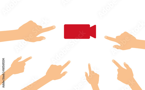 Hände zeigen auf - Videokamera
