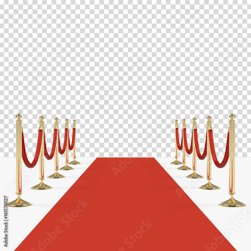 Red carpet with red ropes on golden stanchions