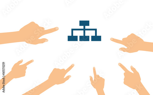 Hände zeigen auf - Stammbaum Diagramm