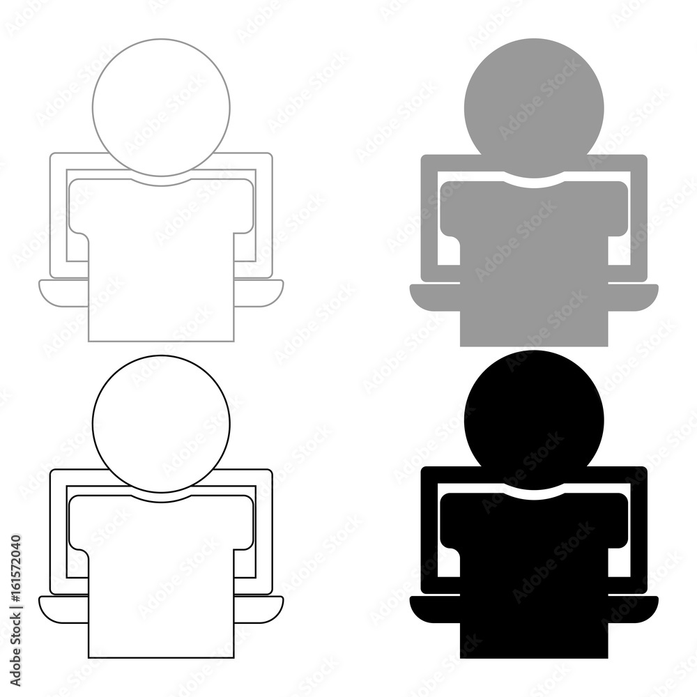Man on the notebook the black and grey color set icon . Man on the notebook the black and grey color set icon .