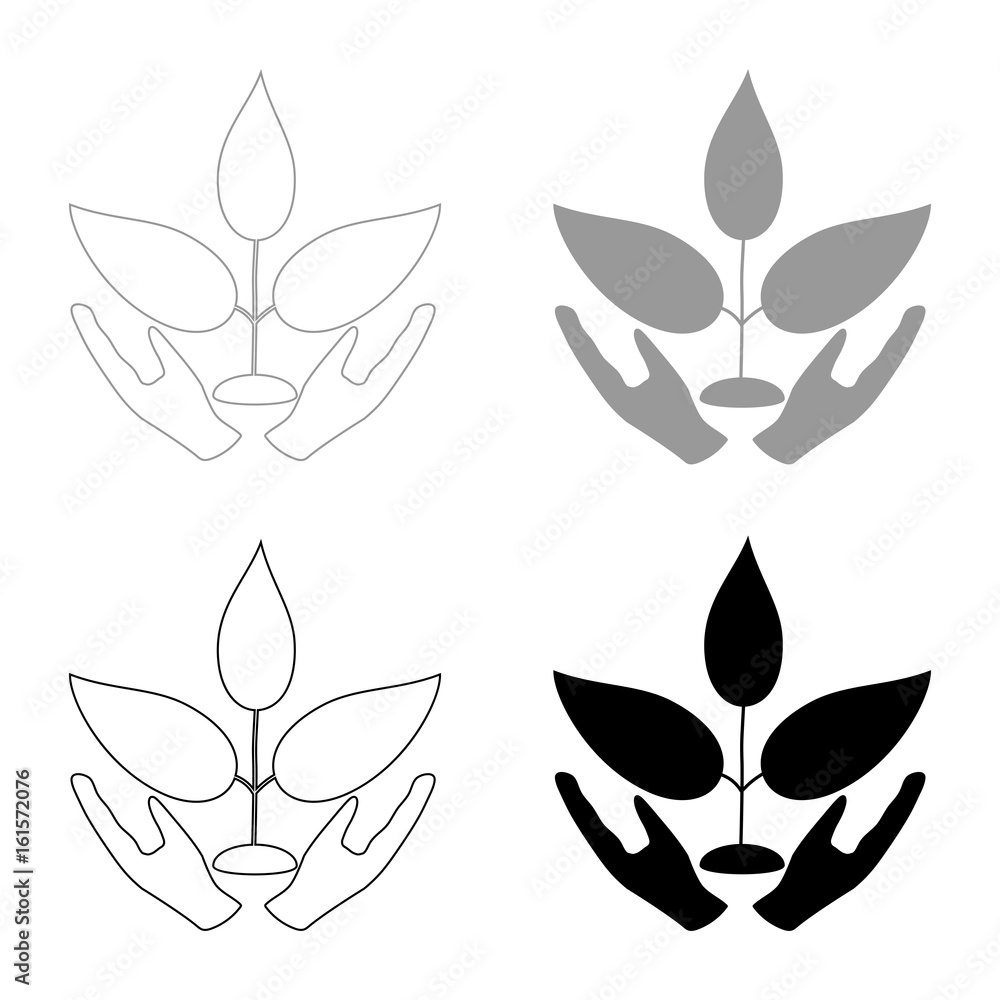 Plant and hand the black and grey color set icon . Plant and hand the black and grey color set icon .