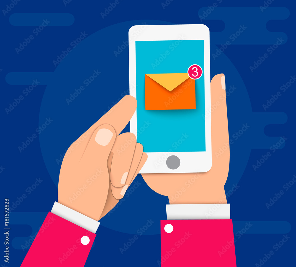 Mobile phone vector illustration, new email notification on , smartphone screen with new unread e-mail, inbox concept. EPS10 Mobile phone vector illustration, new email notification on , smartphone screen with new unread e-mail, inbox concept. EPS10