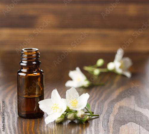 Jasmine essential oil and jasmine flowers