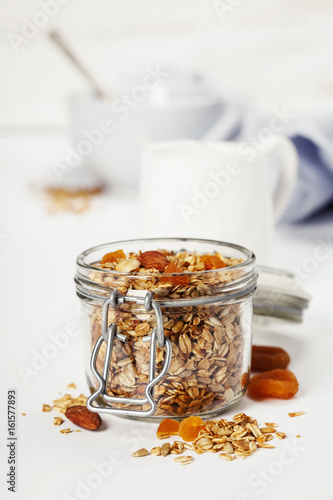 Homemade oatmeal granola with fruits and nuts