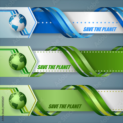 Set of web banners design, background with Earth globe for environmental conservation; Vector illustration
