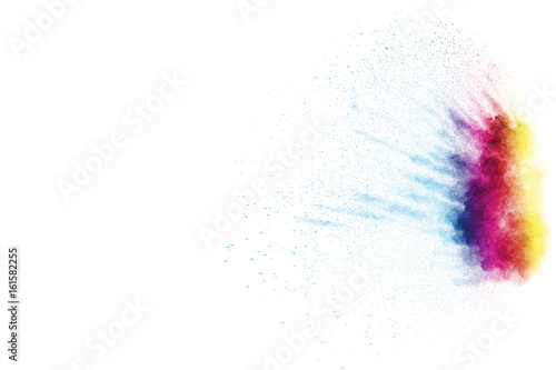 color powder explosion on white background.