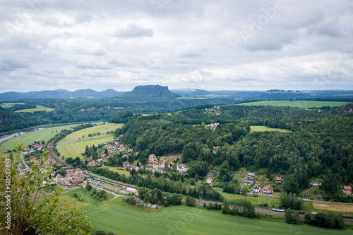 Bastei to river Elbe and Rathen, Saxon Switzerland, Germany - Die Bastei im Elbsandsteingebirge - Sächsische Schweiz