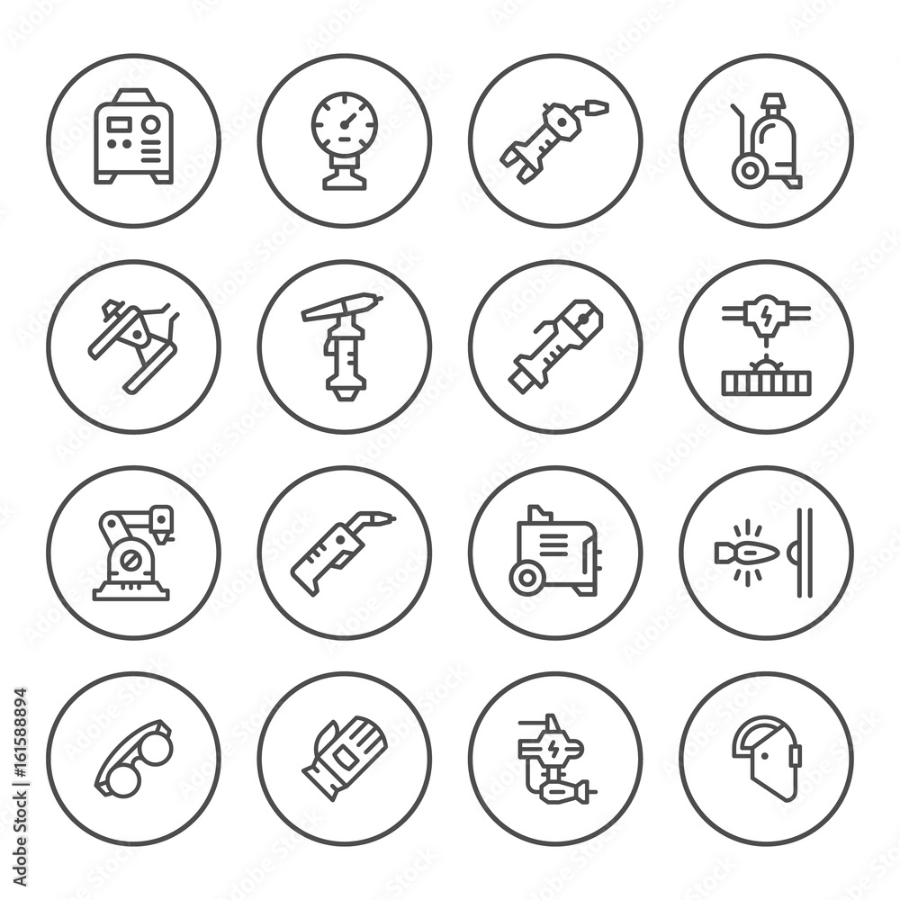 Set round line icons of welding Set round line icons of welding