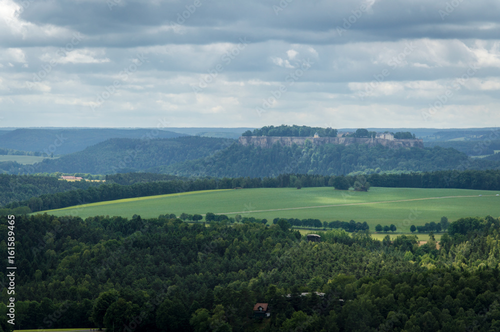 Bastei to river Elbe and Rathen, Saxon Switzerland, Germany - Die Bastei im Elbsandsteingebirge - Sächsische Schweiz Bastei to river Elbe and Rathen, Saxon Switzerland, Germany - Die Bastei im Elbsandsteingebirge - Sächsische Schweiz