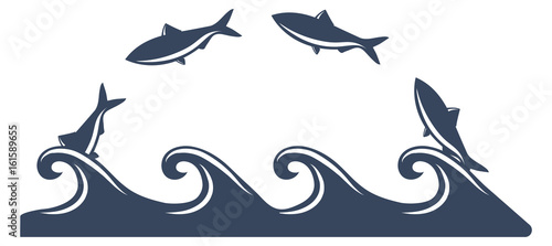 Fische springen aus dem Wasser / Wellen Meer