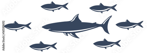 Retro Fisch, Hai Logo, school of fish