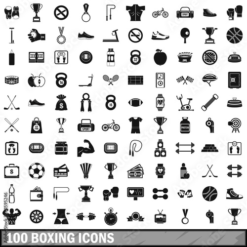 100 boxing icons set  simple style 