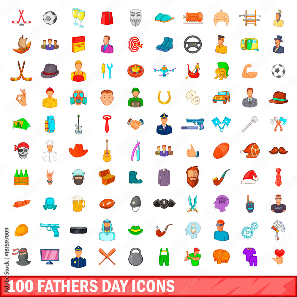 100 fathers day icons set, cartoon style 100 fathers day icons set, cartoon style