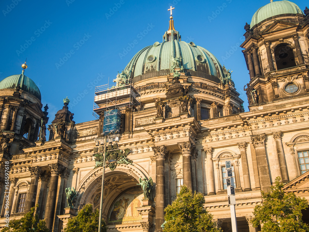 Beautiful part of Berlin cathedral, Berliner Dom in Germany with blue sky