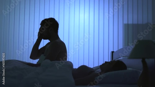 The man with a nightmare wake up near the woman