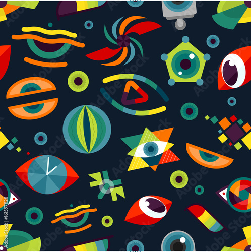 Human eye blinker abstract badge vector illustration seamless pattern background