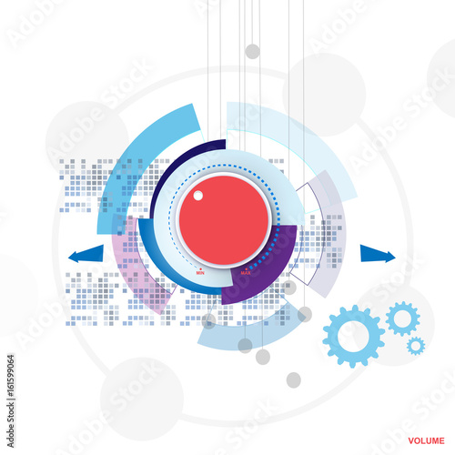 Volume button, sound control, music knob with texture and scale