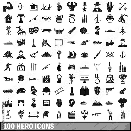 100 hero icons set, simple style 