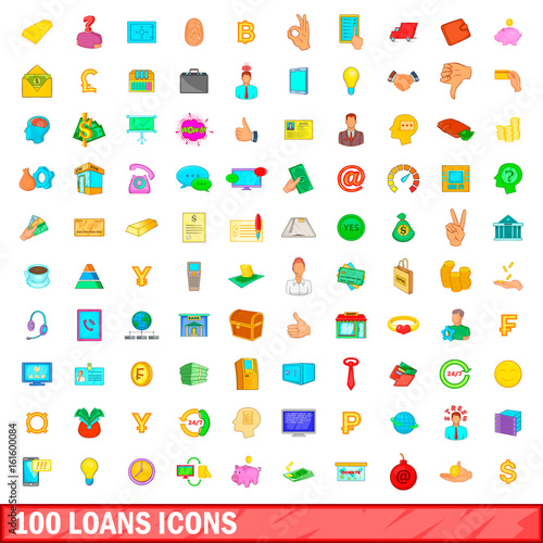 100 loans icons set, cartoon style