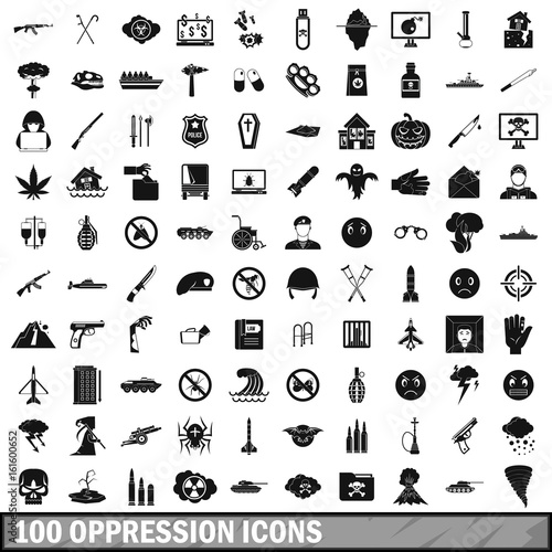 100 oppression icons set, simple style 