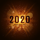 Gold luminous dust on a black background. Happy new year 2020. Cover for the calendar. Vector illustration