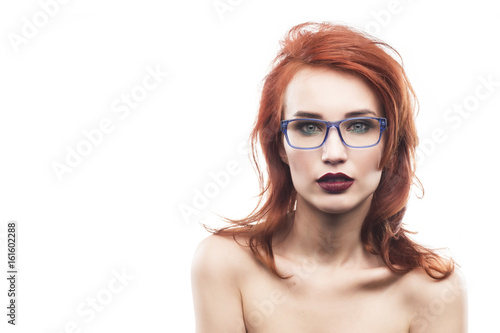 Eyewear glasses woman portrait isolated on white. Spectacle frame type 1