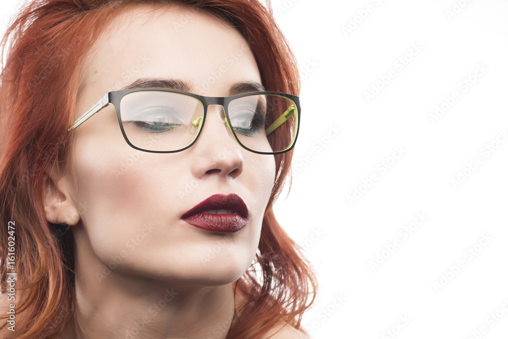 Eyewear glasses woman portrait isolated on white. Spectacle frame type 2