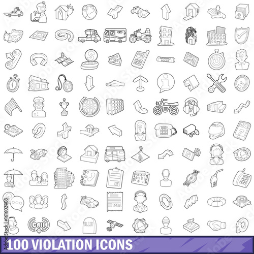 100 violation icons set, outline style