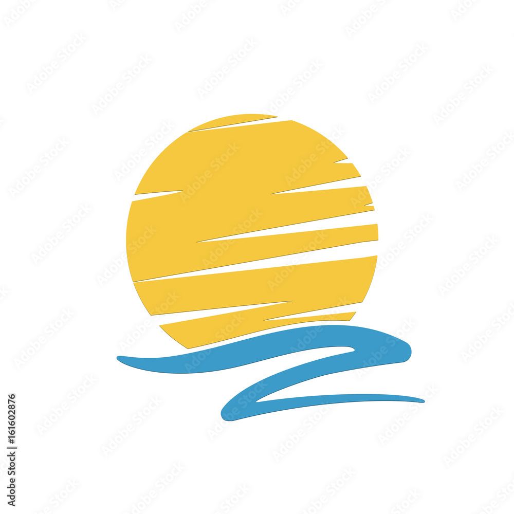 Obraz premium Logo with yellow sun and blue sea waves