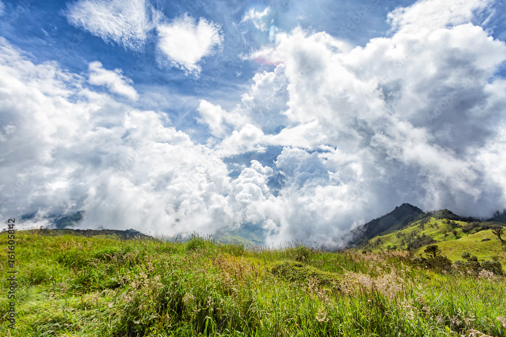 Dramatic clouds on a ridgetop on the border between Tolima and Quindio in Colombia.