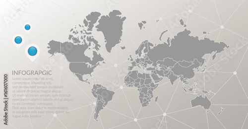 Obraz na płótnie Wektor mapa świata infographic symbol. Mapa wskaźnik ikony, tło połączenia streszczenie wielokątne z globalnym ilustracja znak. Elementy szablonu dla biznesu, projektu marketingowego, projektowania stron internetowych, logo