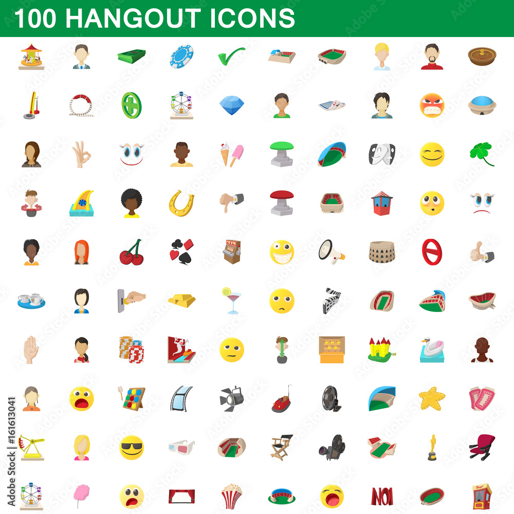 100 hangout icons set, cartoon style 100 hangout icons set, cartoon style