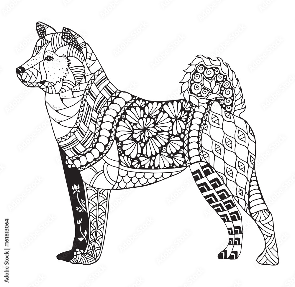 Akita dog zentangle stylized, vector, illustration, freehand ...