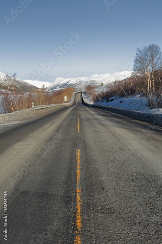 E10 road running alongside the Innerfjorden-Kanstadforden. S.Hinnoya island-Nordland fylke-Norway. 0015