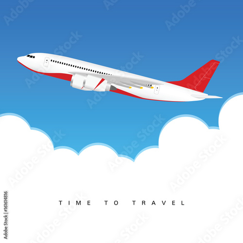 airplane in colored tail set flight with two motors illustration