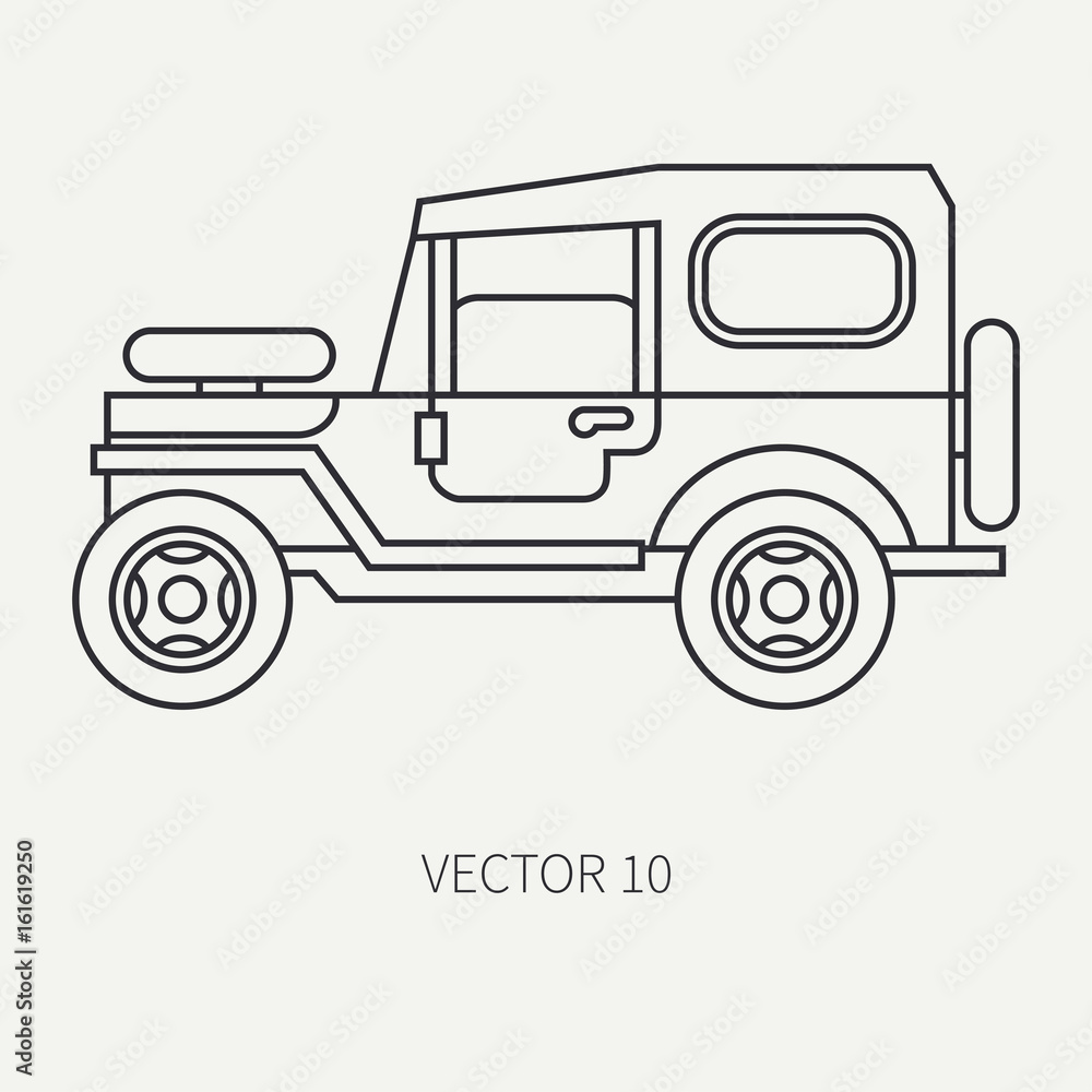 Line flat vector hunt and camping icon off-road car. Hunter equipment.  Retro cartoon style. Wildlife travel. Camouflage. Forest. Adventure.  Nature. Illustration and element for your design, wallpaper. Stock Vector |  Adobe Stock
