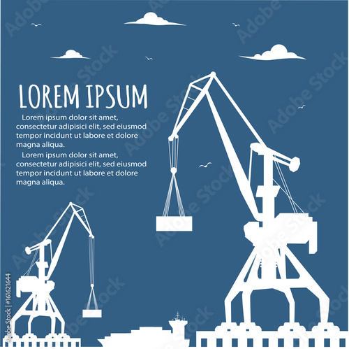 Seaport banner with port crane silhouette