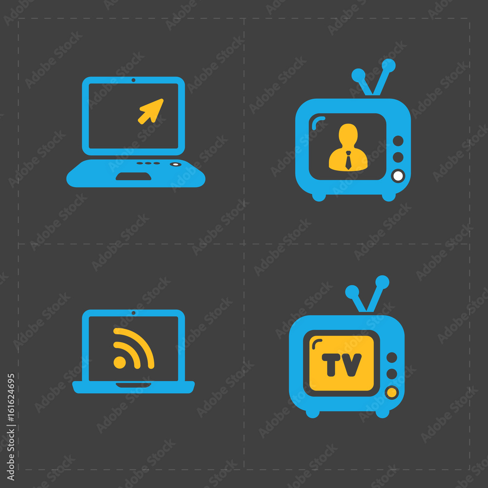 Vector Media Icons set on dark background Vector Media Icons set on dark background