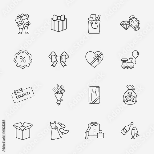 Gift flat contour shop icon set on white background