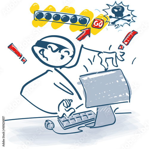 Strichmännchen am Computer als Pisher