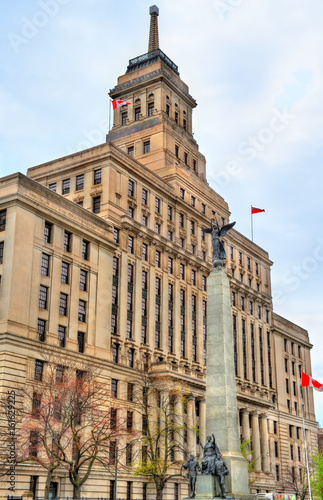 The Canada Life building and the South African War Memorial on University Avenue in Toronto, Canada