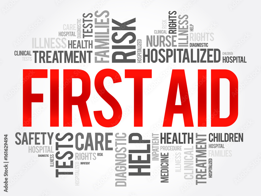 Fototapeta premium First aid word cloud collage, health concept background