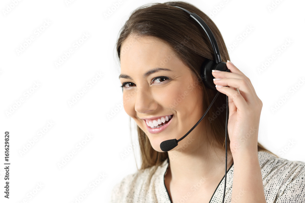 Telemarketing operator on white background Telemarketing operator on white background