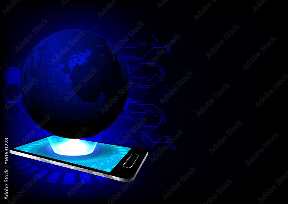 Globe and cellphone with hi-tech lines background vector technology background some Elements of this image furnished by NASA Globe and cellphone with hi-tech lines background vector technology background some Elements of this image furnished by NASA