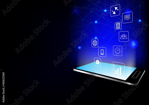 Technology background smartphone with small icons floating