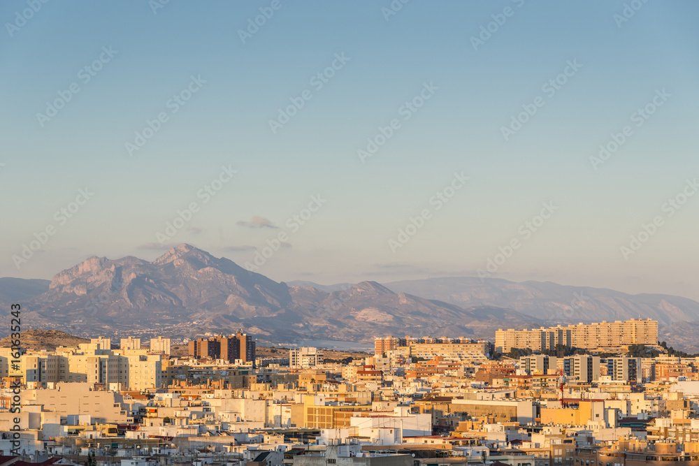Panoramic view of Alicante at sunset.  Spain